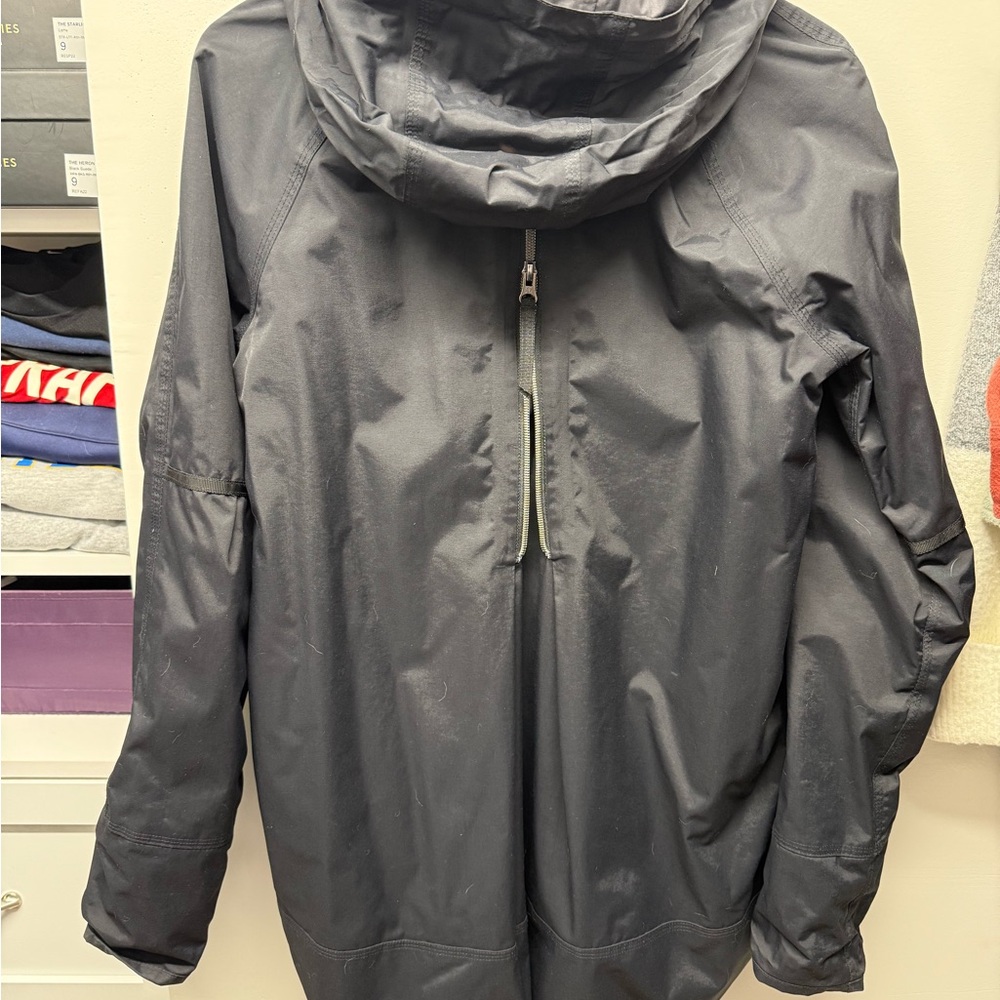 Women's Black Hooded Rain Jacket - Picture 2 of 4